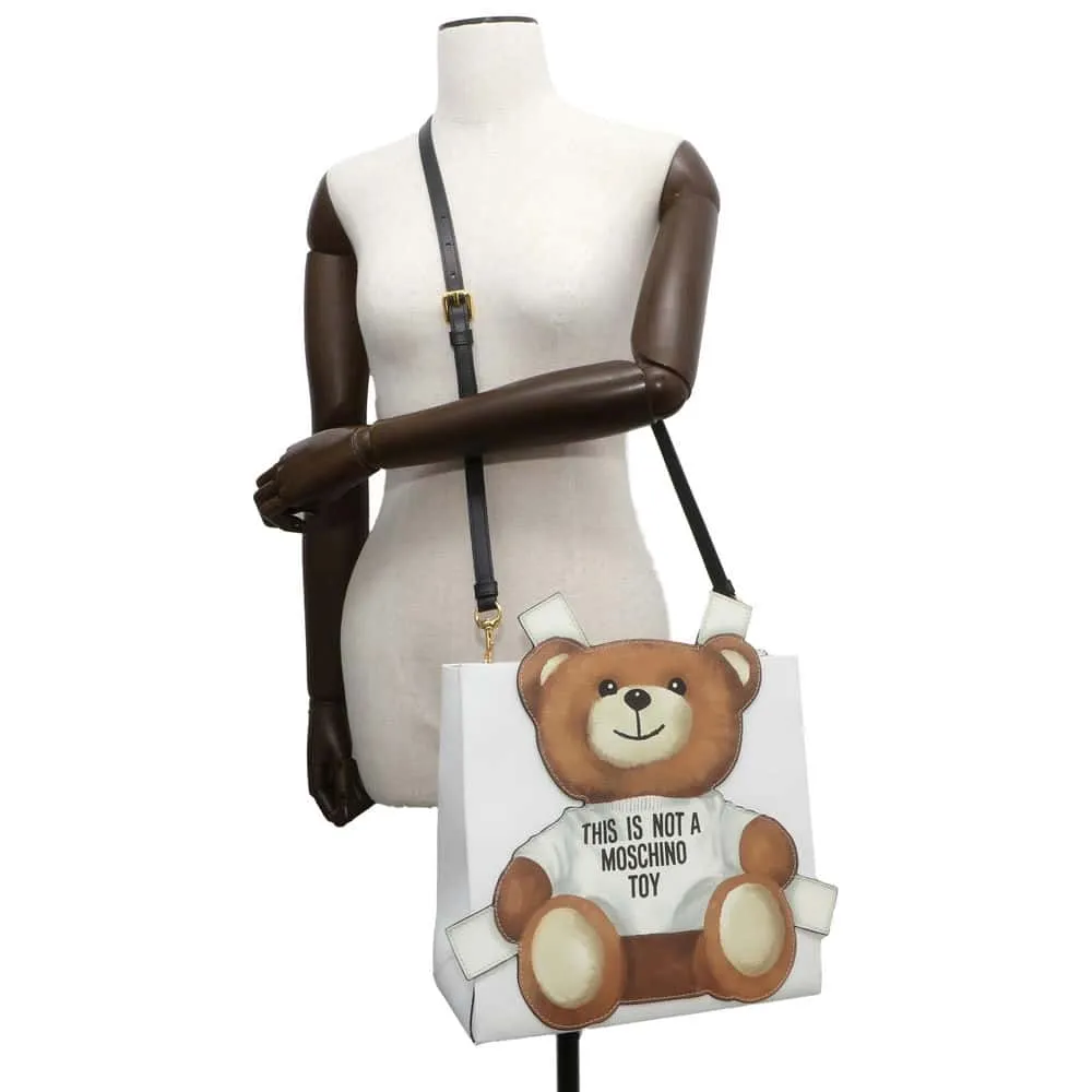 MOSCHINO Moschino Teddy Bear Panel 2way Tote WhiteA75458210 PVC Coated Canvas