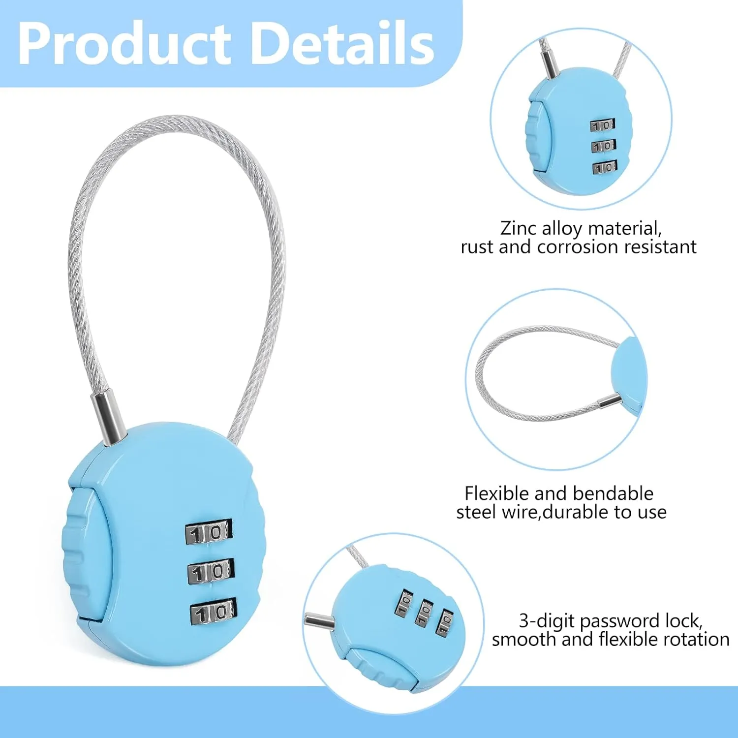 Moxweyeni Combination Lock 3 Digit Gym Padlock Waterproof Resettable Bag Luggage Gate Padlock Outdoor for School Locker Travel Toolbox Storage