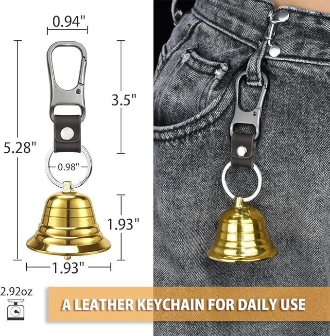 NedFoss 2" Loud Bear Bell with Whistle Set for Hikers, 3 in 1 Hiking Gear Solid Brass Bear Bells with Silencer, Emergency Whistle and Carabiner for Survival, Hiking, Biking, Fishing, Climbing