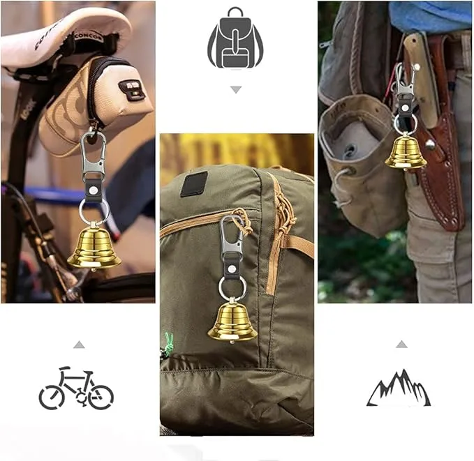 NedFoss 2" Loud Bear Bell with Whistle Set for Hikers, 3 in 1 Hiking Gear Solid Brass Bear Bells with Silencer, Emergency Whistle and Carabiner for Survival, Hiking, Biking, Fishing, Climbing