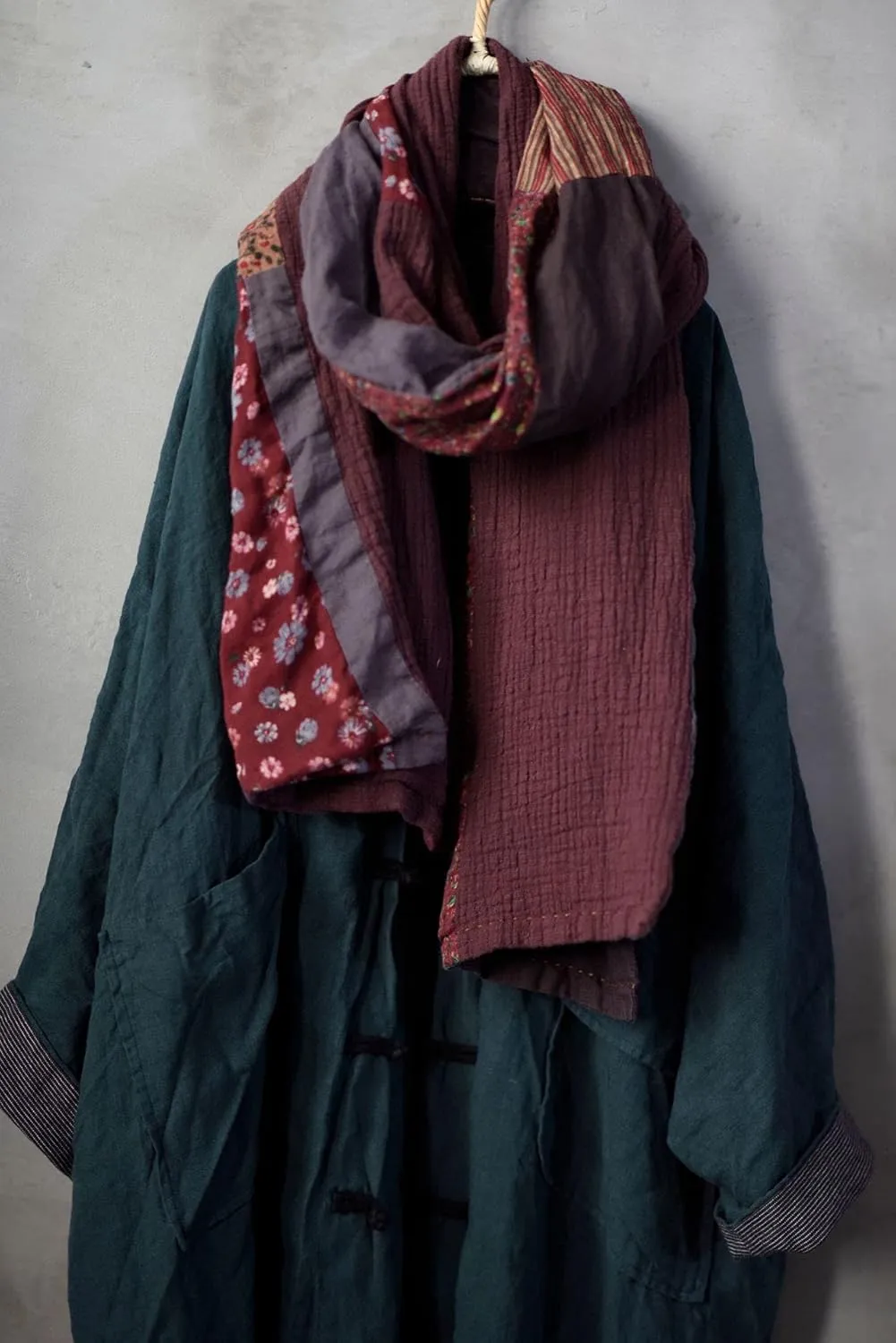 NFYM Women Autumn Winter Warm Long Scarf Comfortable Cotton Linen Retro Patchwork Scarfs Each Piece Unique