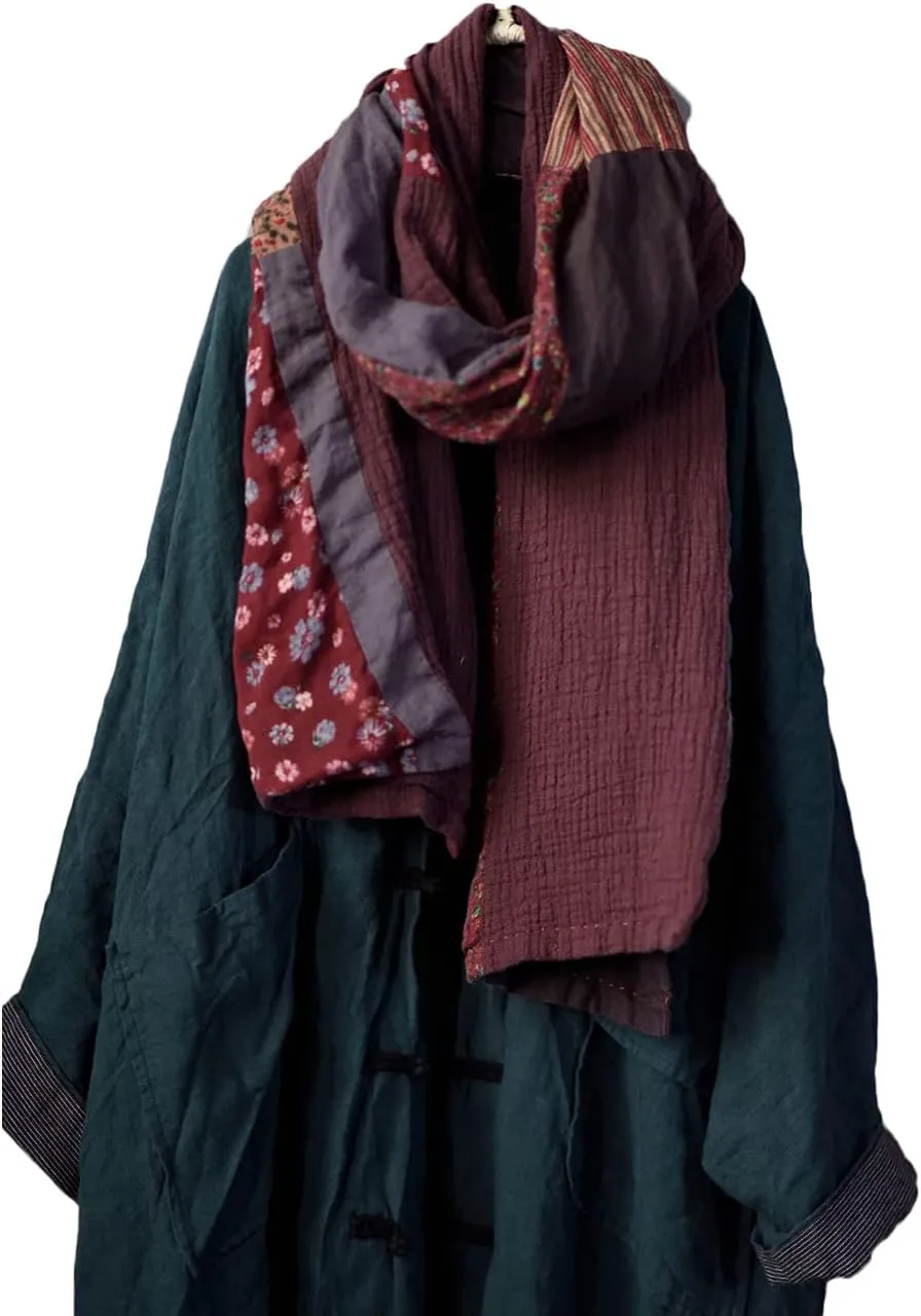 NFYM Women Autumn Winter Warm Long Scarf Comfortable Cotton Linen Retro Patchwork Scarfs Each Piece Unique