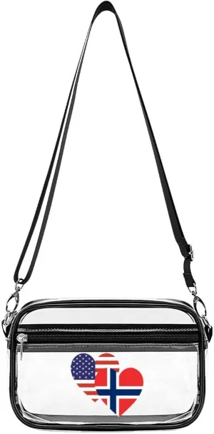 Norway American Heart Flag Clear Stadium Crossbody Bag Small Shoulder Purse Adjustable Strap Handbag for Women Men