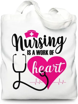 Nurse Appreciation Tote Bag for Woman Girls, Nursing is A Work of Heart Tote Bag for Nurse Midwife