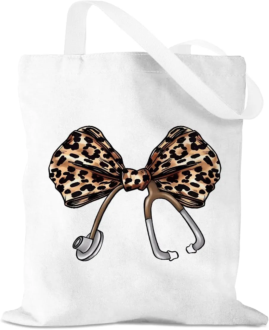 Nurse Gifts Bow Canvas Tote Bag, Nurse Accessories for Work, Graduation Gift for Women Nursing Reusable Grocery Bag