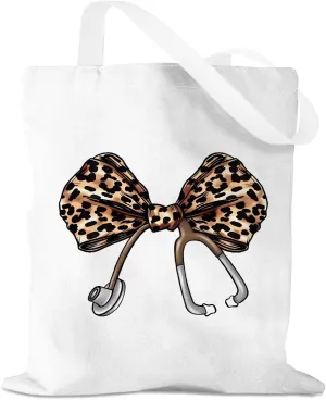 Nurse Gifts Bow Canvas Tote Bag, Nurse Accessories for Work, Graduation Gift for Women Nursing Reusable Grocery Bag