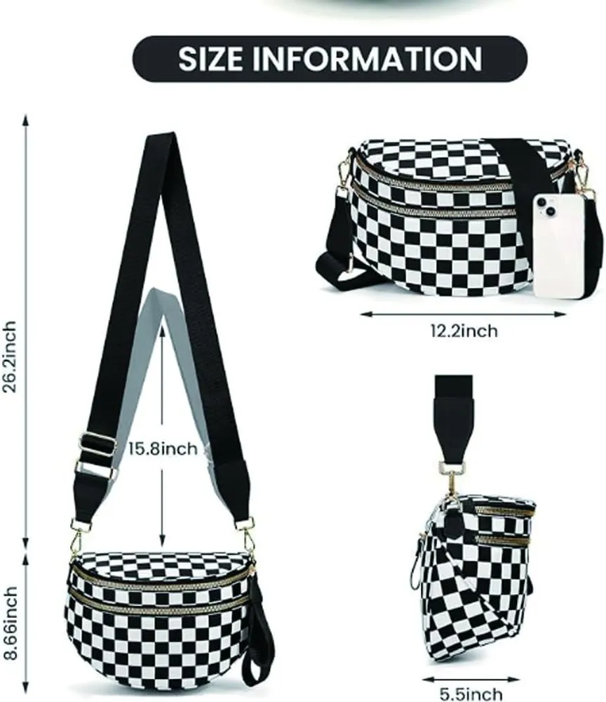 Nuvore Crossbody Bag, Checkered Crossbody Bags for Women, Westlyn Woven Bum Bag Crossbody, Bum Bags Large Capacity