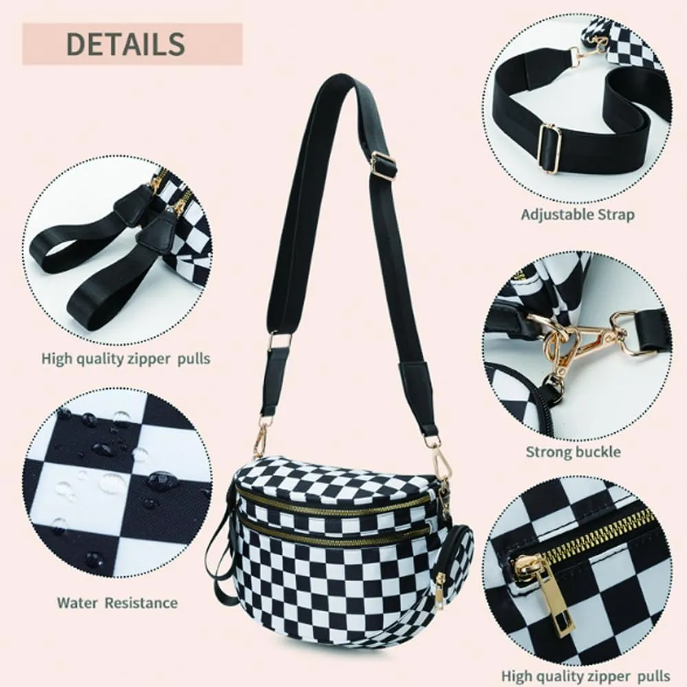 Nuvore Crossbody Bag, Checkered Crossbody Bags for Women, Westlyn Woven Bum Bag Crossbody, Bum Bags Large Capacity