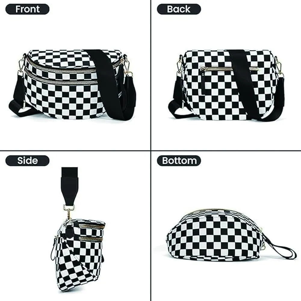 Nuvore Crossbody Bag, Checkered Crossbody Bags for Women, Westlyn Woven Bum Bag Crossbody, Bum Bags Large Capacity
