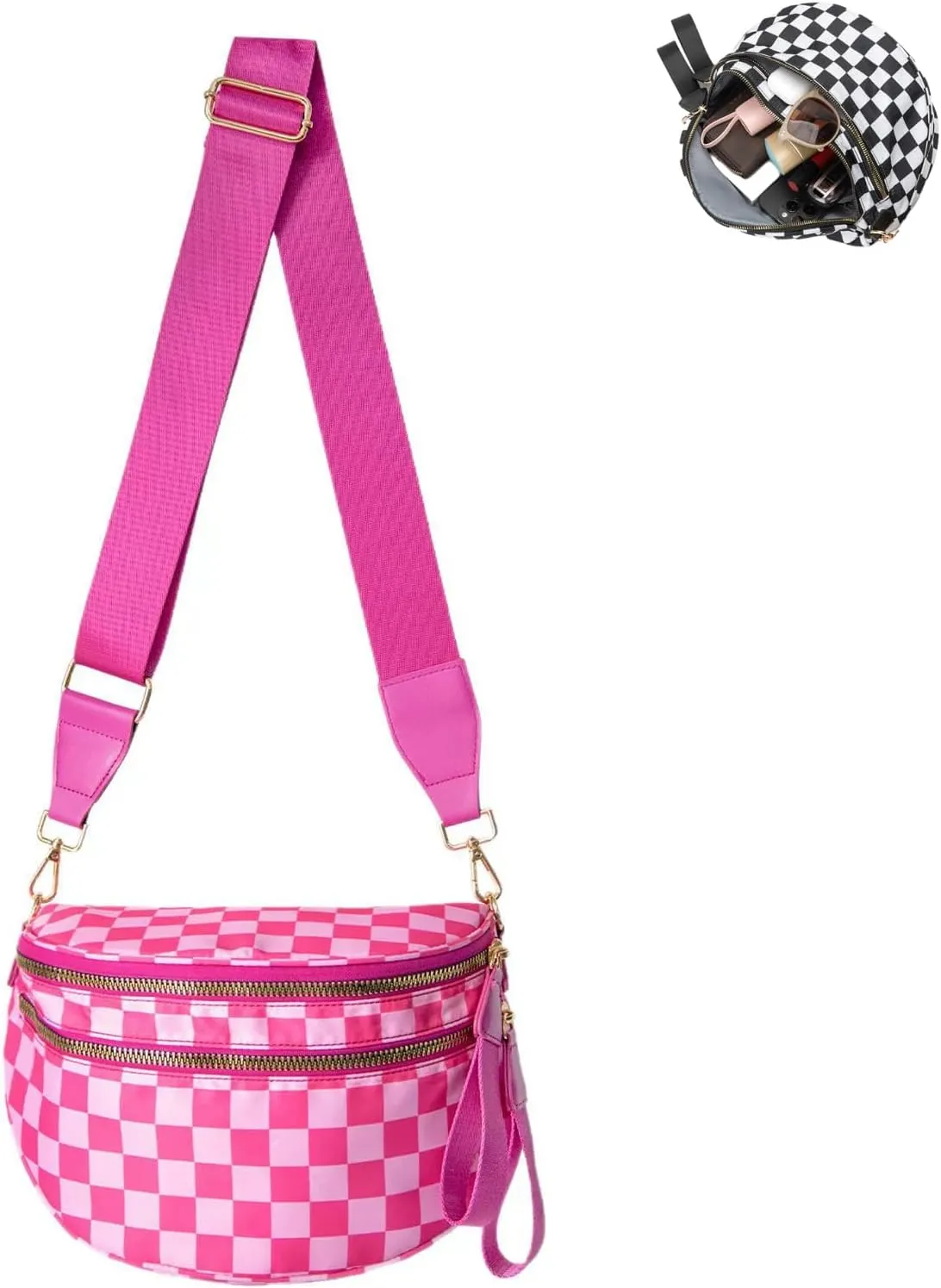 Nuvore Crossbody Bag, Checkered Crossbody Bags for Women, Westlyn Woven Bum Bag Crossbody, Bum Bags Large Capacity