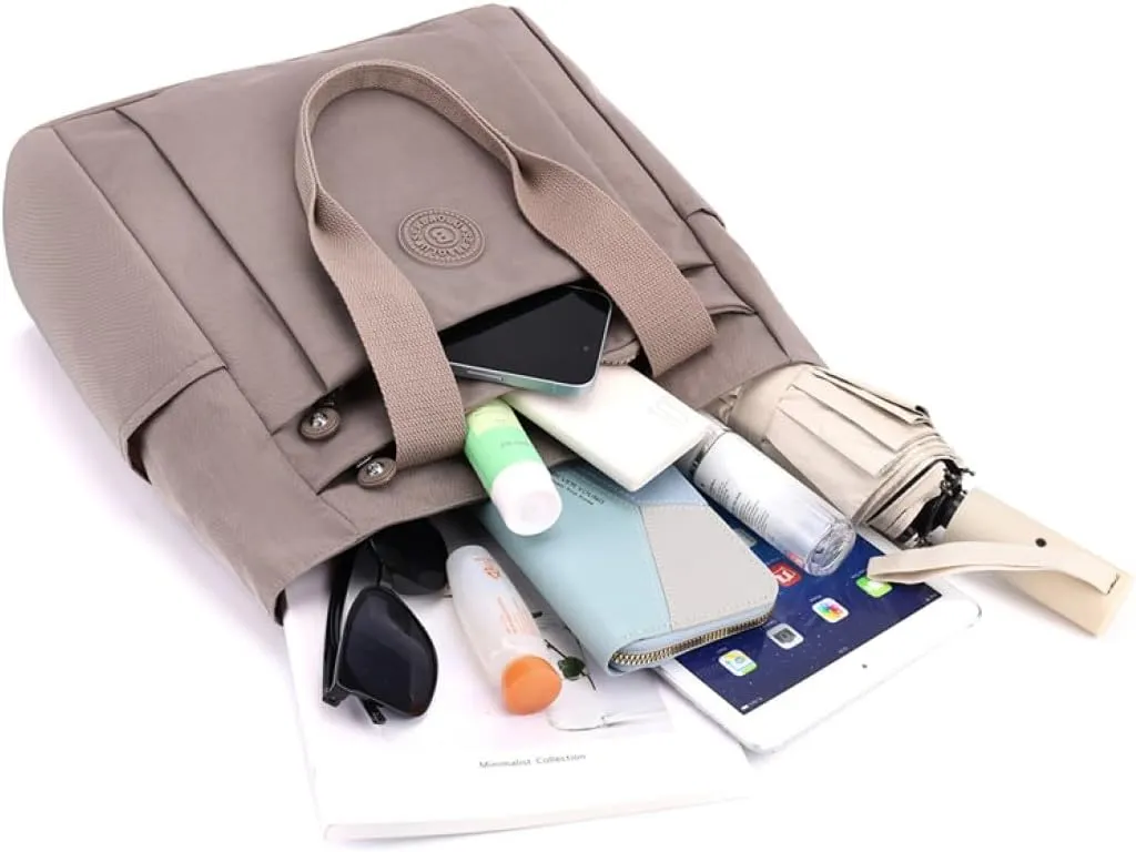 Nylon Lightweight Handbag for Women Tote Purses Multi-pocket Shoulder Bag for Work Travel