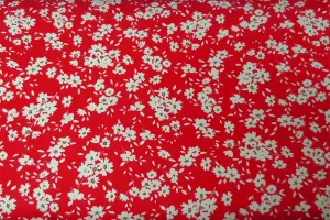 Off White Flower On Ruby Red Patchwork / Craft Fabric
