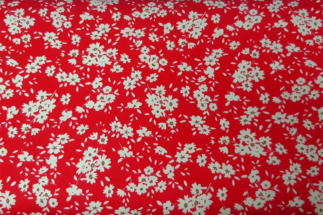 Off White Flower On Ruby Red Patchwork / Craft Fabric