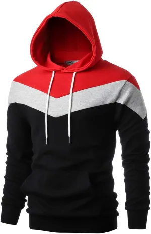Ohoo Mens Color-Block Hooded Sweatshirt with Kangaroo Pocket Slim Fit Lightweight Pullover