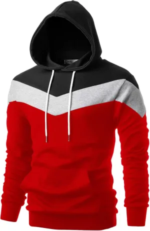 Ohoo Mens Color-Block Hooded Sweatshirt with Kangaroo Pocket Slim Fit Lightweight Pullover