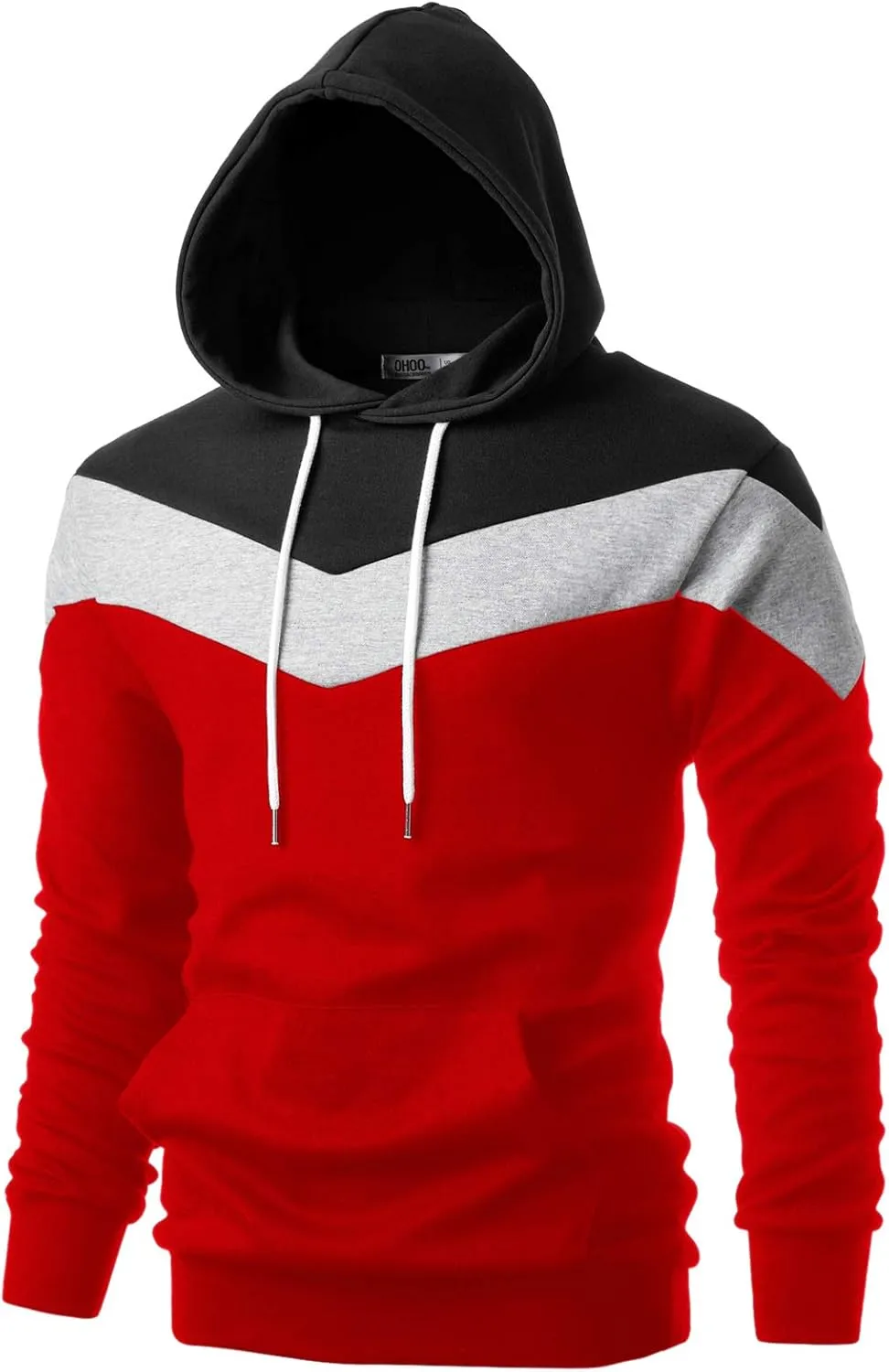 Ohoo Mens Color-Block Hooded Sweatshirt with Kangaroo Pocket Slim Fit Lightweight Pullover