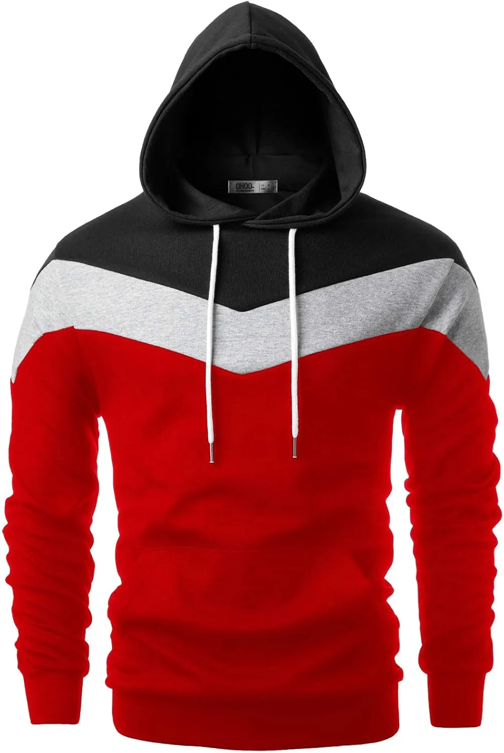 Ohoo Mens Color-Block Hooded Sweatshirt with Kangaroo Pocket Slim Fit Lightweight Pullover