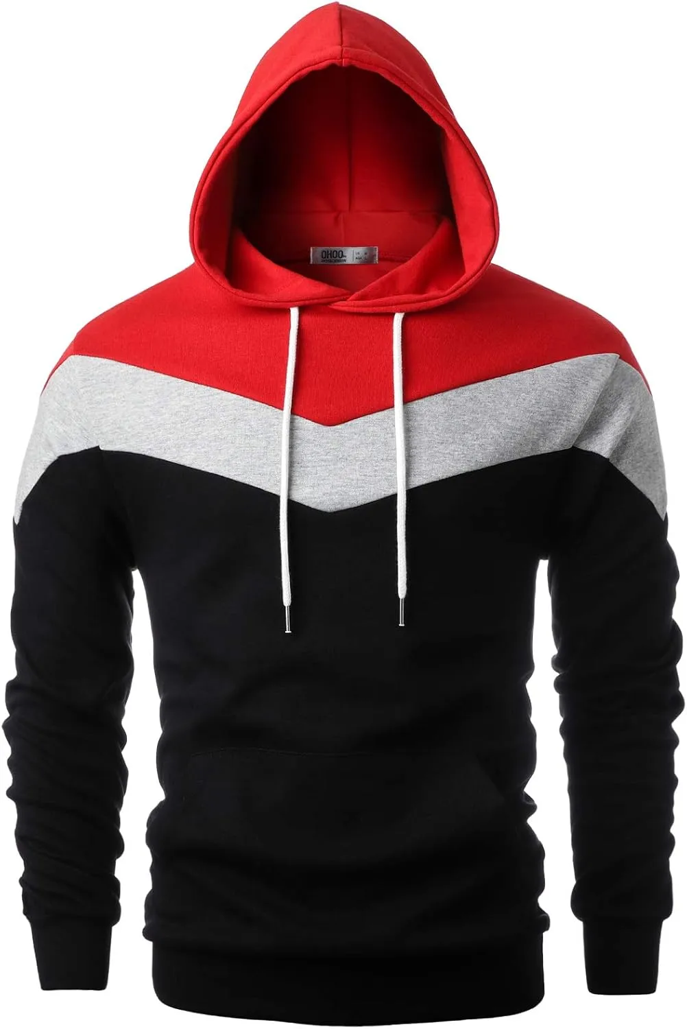 Ohoo Mens Color-Block Hooded Sweatshirt with Kangaroo Pocket Slim Fit Lightweight Pullover