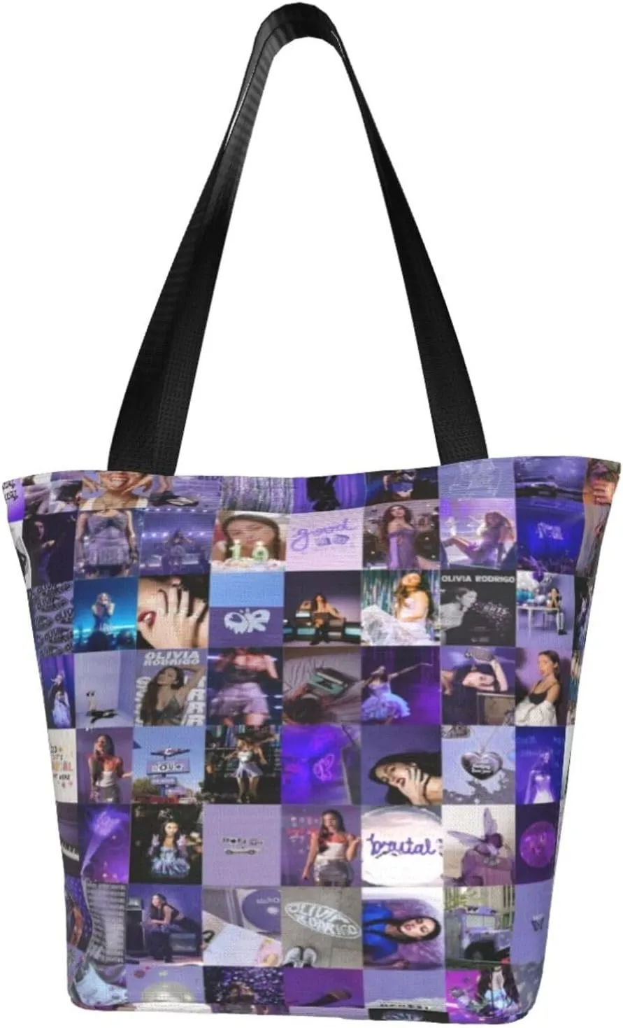 Olivia Songwriter Actress Rodrigo Reusable Grocery Bag for Kitchen Shopping Handbag Tote Bags with Zipper Unisex Classic Shoulder Bag Daily Bags for Trip
