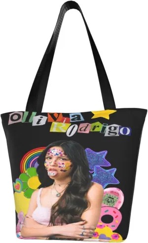 Olivia Songwriter Actress Rodrigo Reusable Grocery Bag for Kitchen Shopping Handbag Tote Bags with Zipper Unisex Portable Shoulder Bag Storage Bags for Office