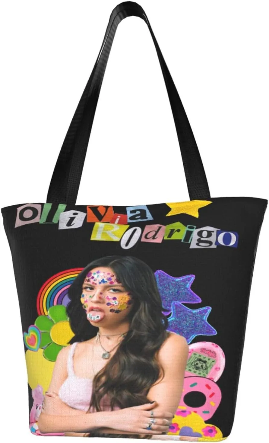 Olivia Songwriter Actress Rodrigo Reusable Grocery Bag for Kitchen Shopping Handbag Tote Bags with Zipper Unisex Portable Shoulder Bag Storage Bags for Office