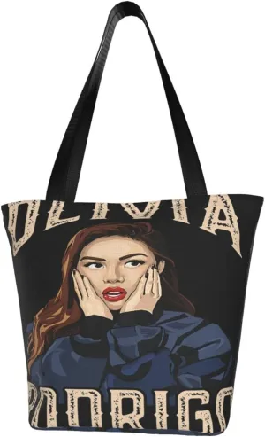 Olivia Songwriter Actress Rodrigo Shopping Handbag Tote Bags with Zipper Unisex Beautiful Shoulder Bag Storage Bag for Workout