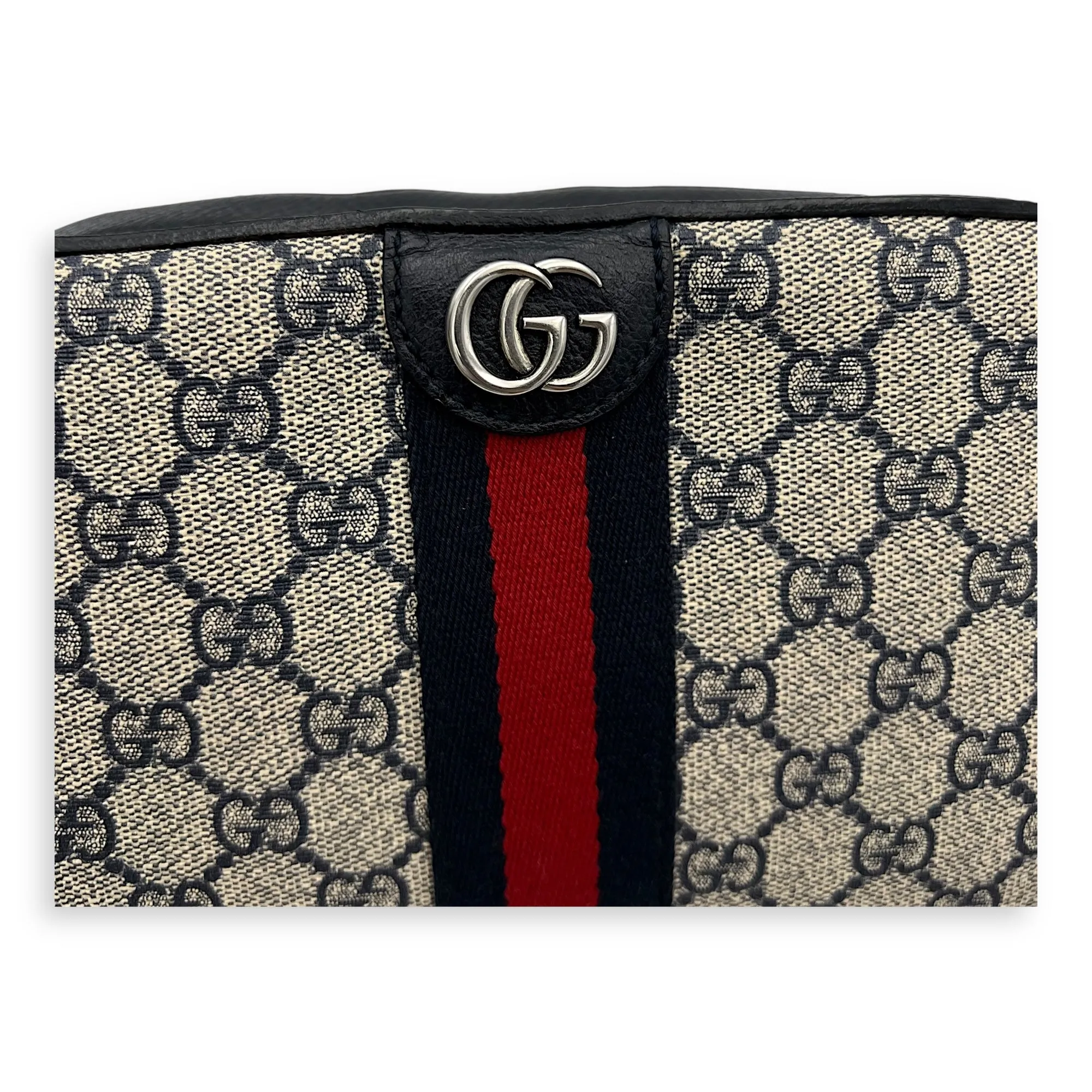 Ophidia Crossbody Bag Blue in Coated Canvas, Silver hardware
