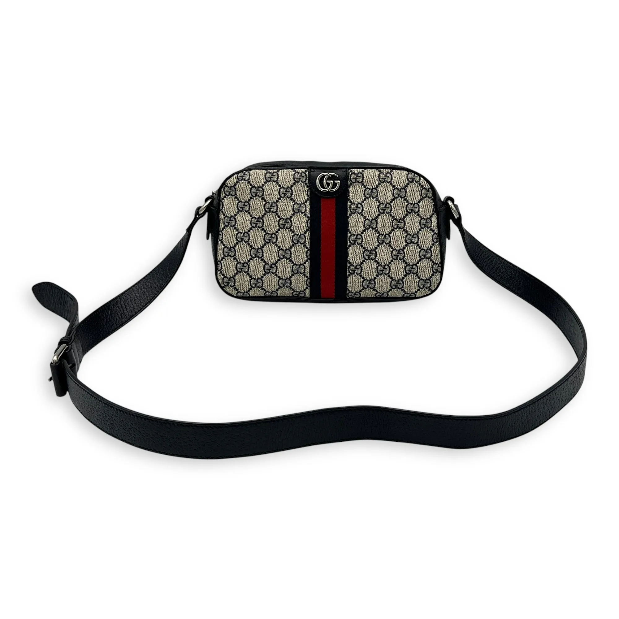 Ophidia Crossbody Bag Blue in Coated Canvas, Silver hardware