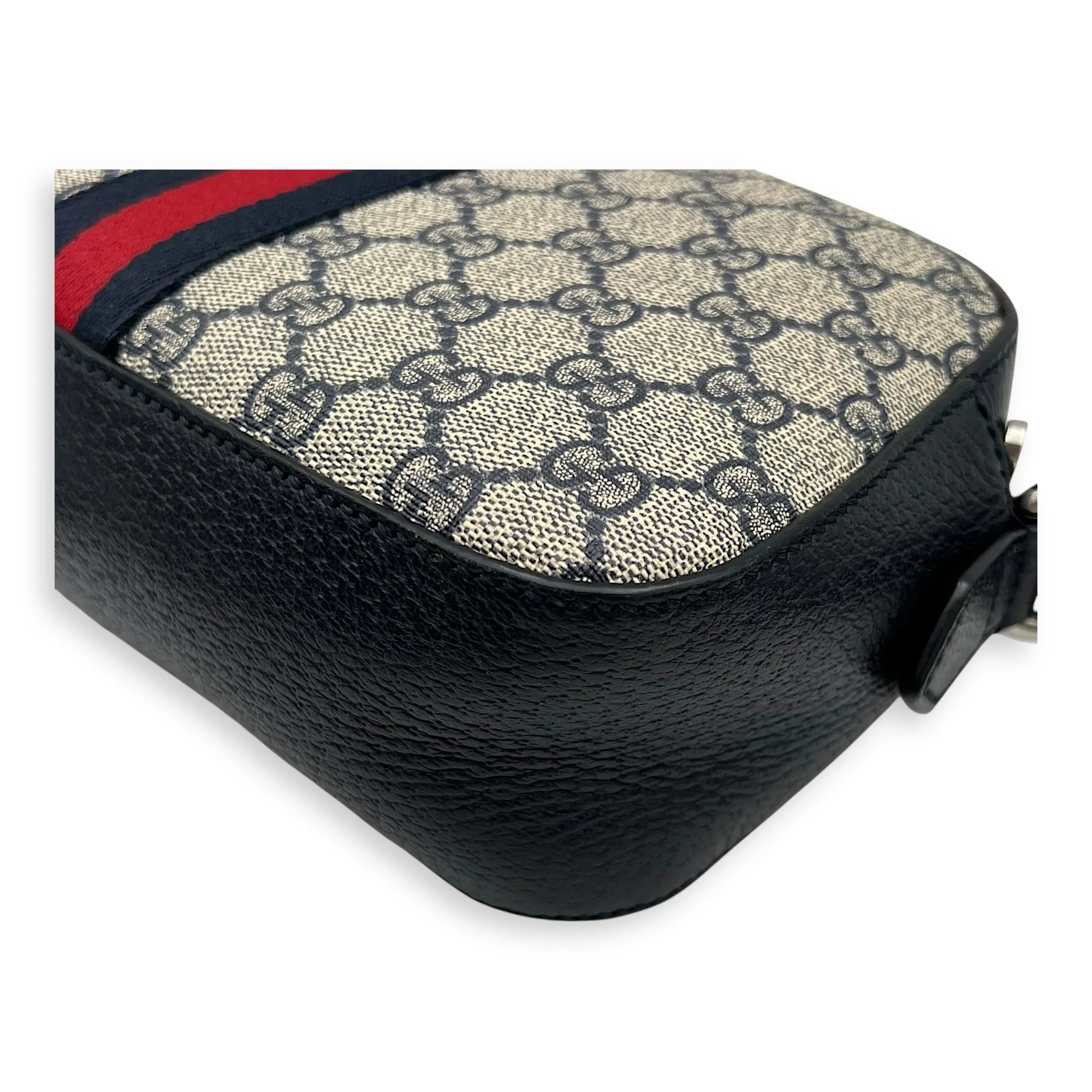 Ophidia Crossbody Bag Blue in Coated Canvas, Silver hardware
