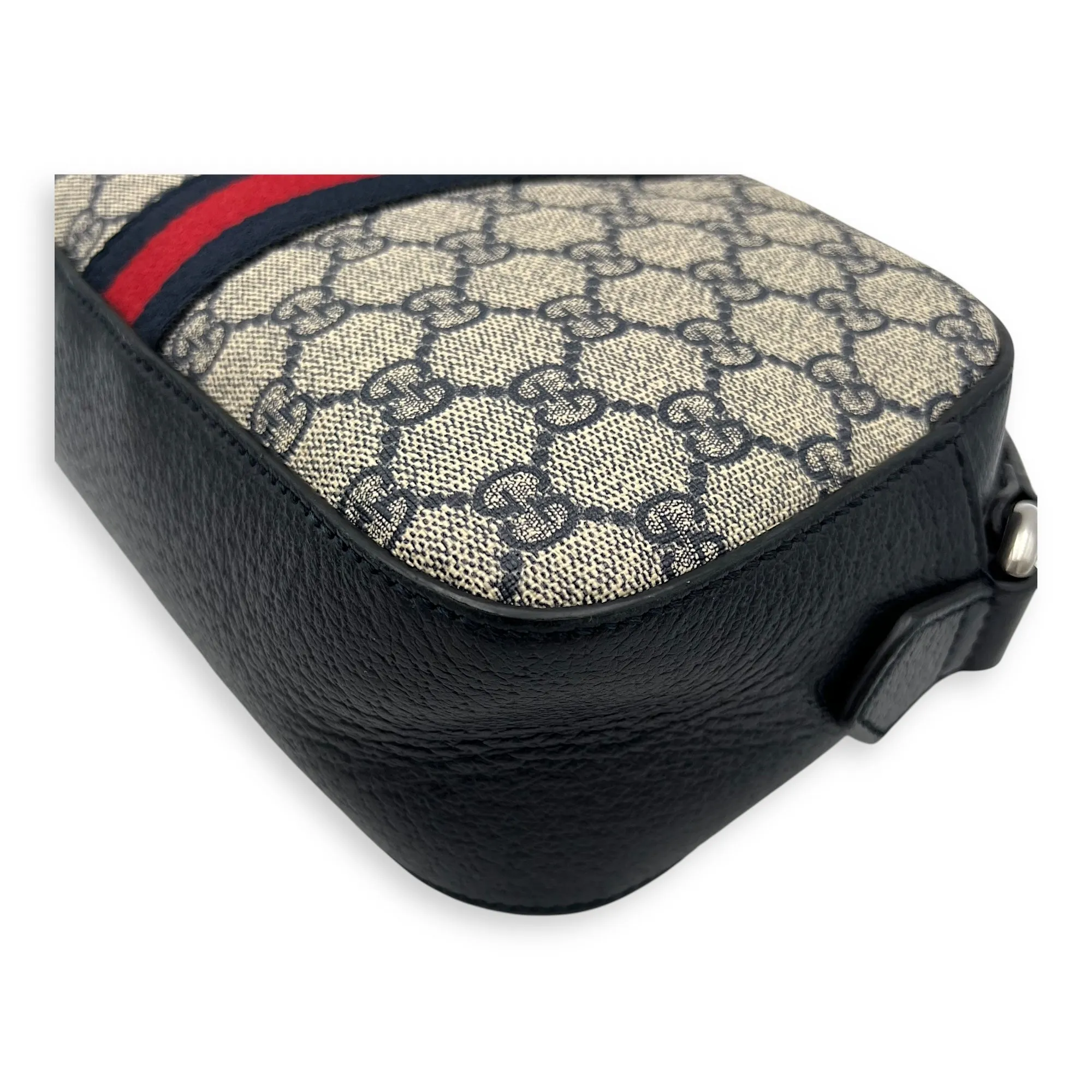 Ophidia Crossbody Bag Blue in Coated Canvas, Silver hardware