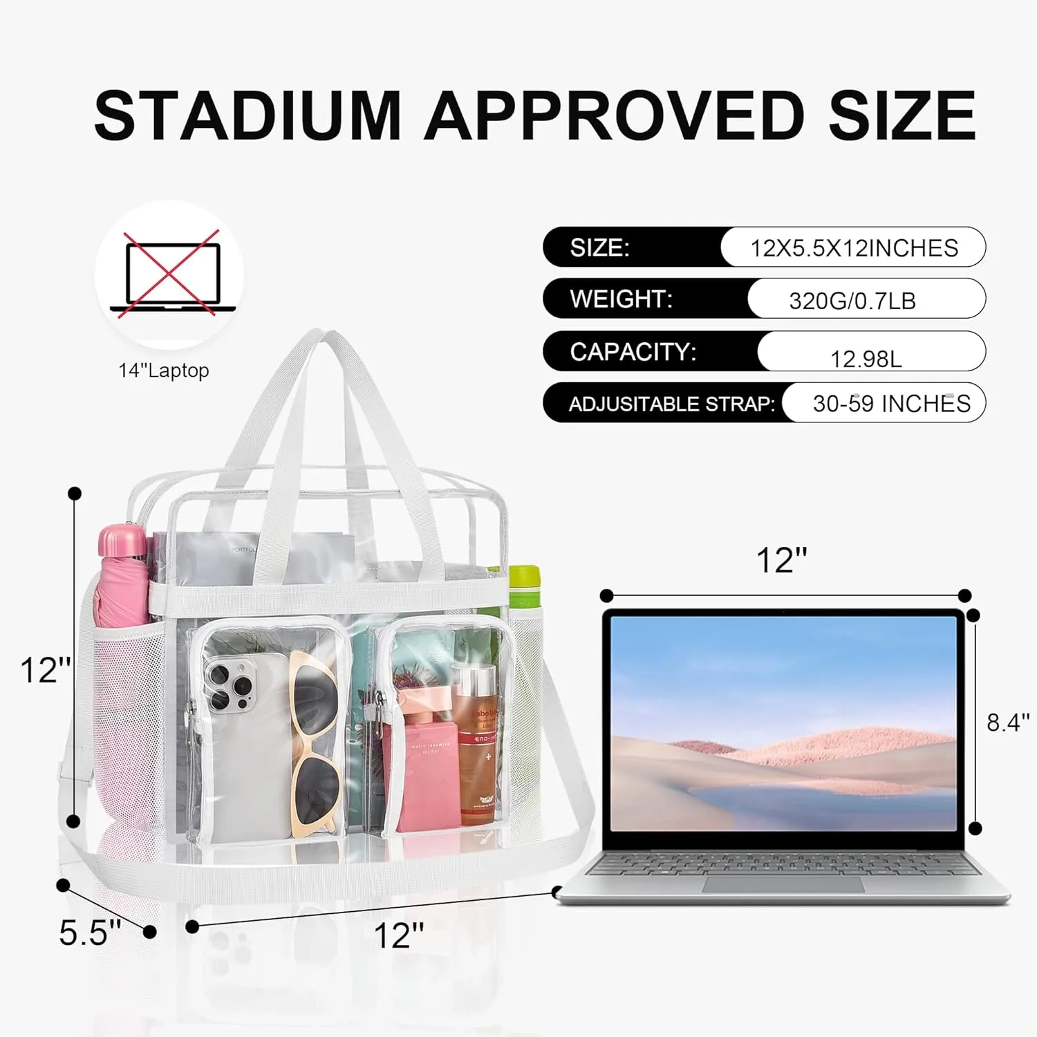 Oraben Clear Tote Bag Clear Bag Stadium Approved 12x6x12 Stadium Bag for Work, Sports Games,Gym