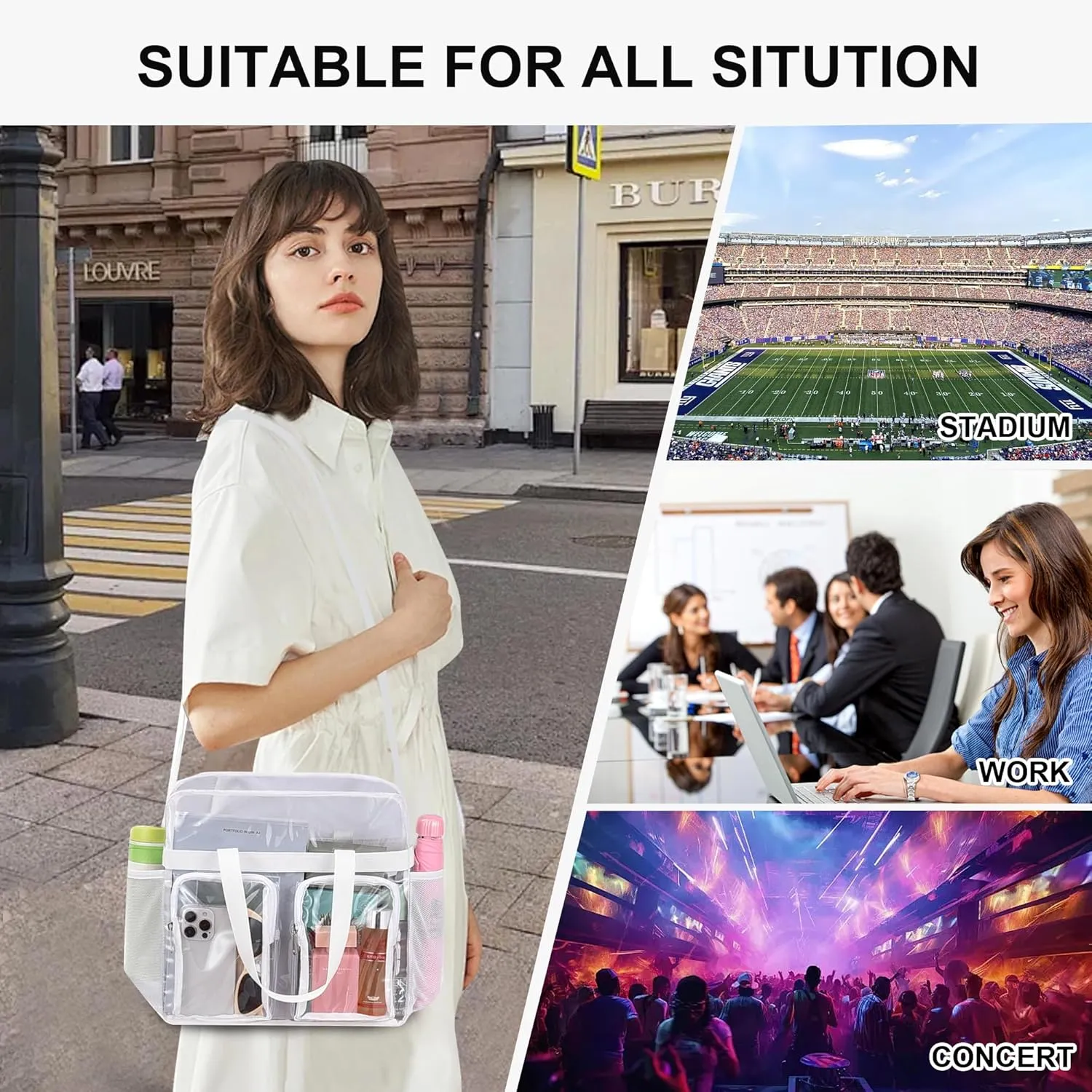 Oraben Clear Tote Bag Clear Bag Stadium Approved 12x6x12 Stadium Bag for Work, Sports Games,Gym