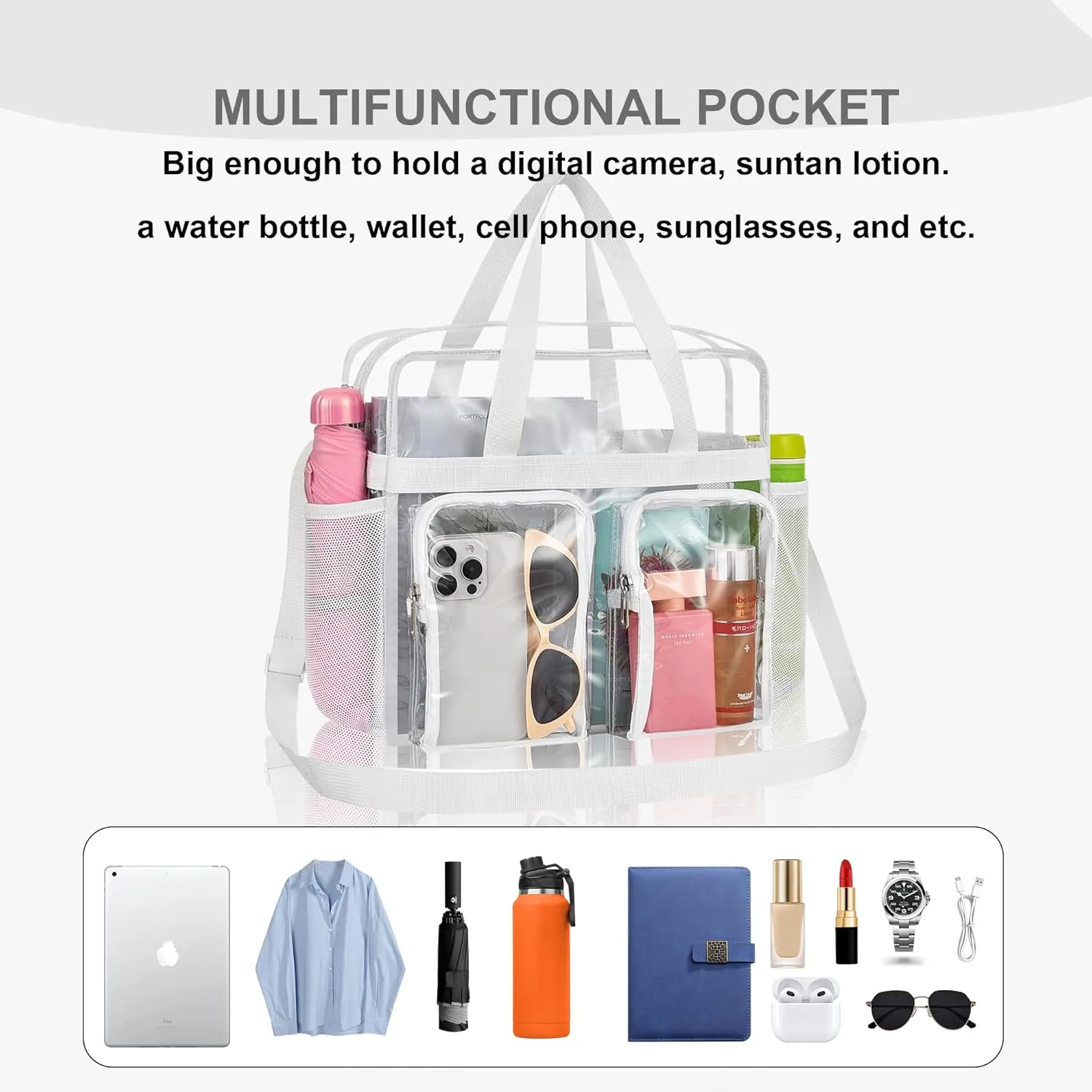 Oraben Clear Tote Bag Clear Bag Stadium Approved 12x6x12 Stadium Bag for Work, Sports Games,Gym