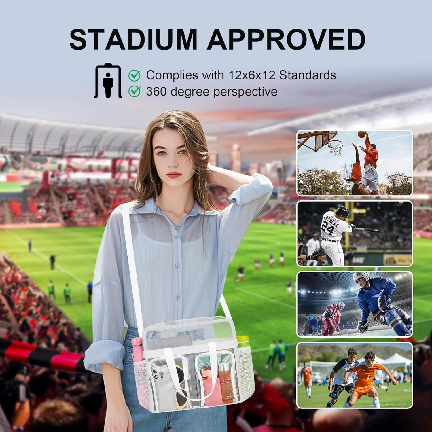 Oraben Clear Tote Bag Clear Bag Stadium Approved 12x6x12 Stadium Bag for Work, Sports Games,Gym