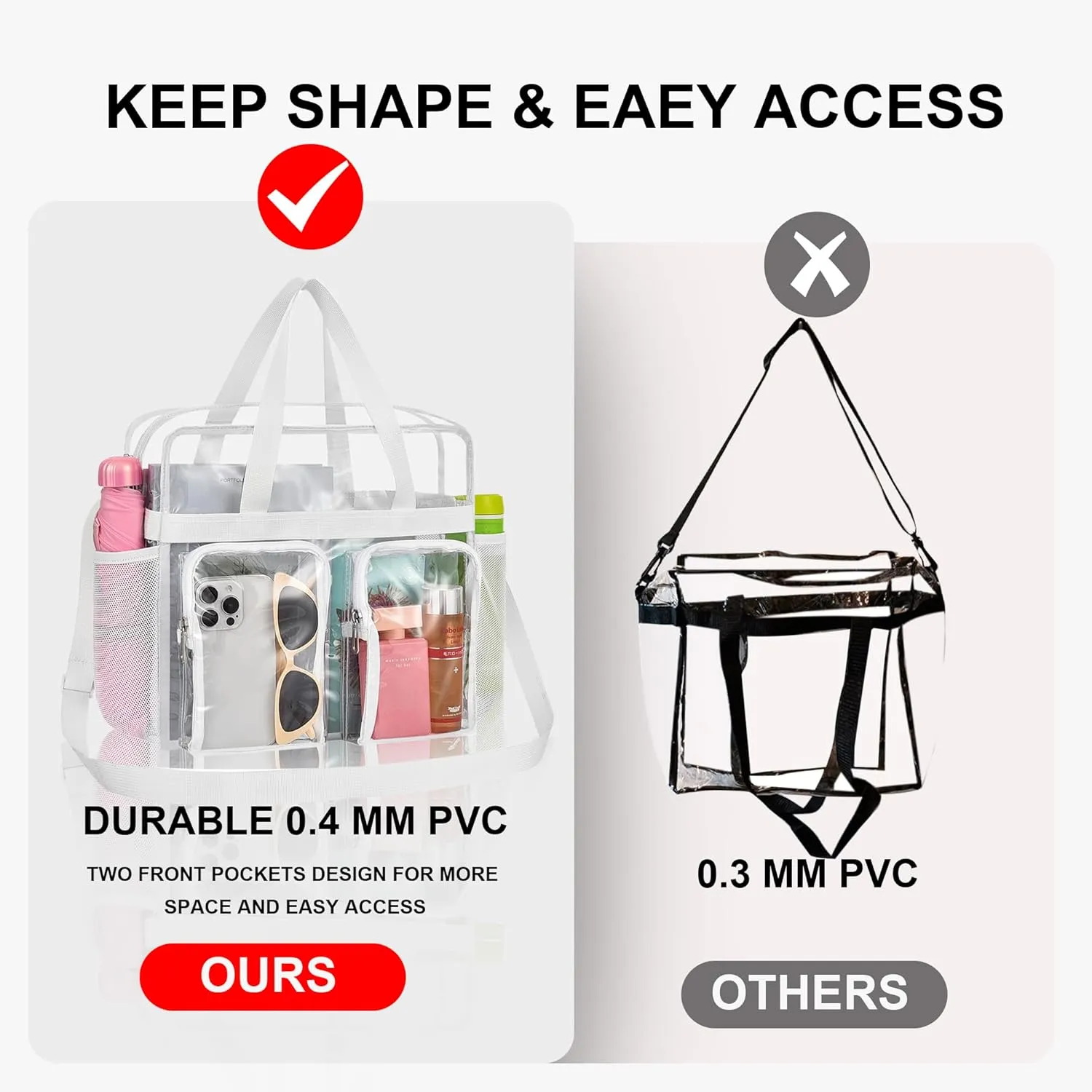Oraben Clear Tote Bag Clear Bag Stadium Approved 12x6x12 Stadium Bag for Work, Sports Games,Gym