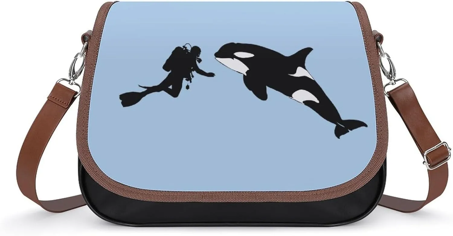 Orca Killer Whale Scuba Dive Women‘s Crossbody Bags Fashion Message Shoulder Handbag with Adjustable Strap for Travel Office