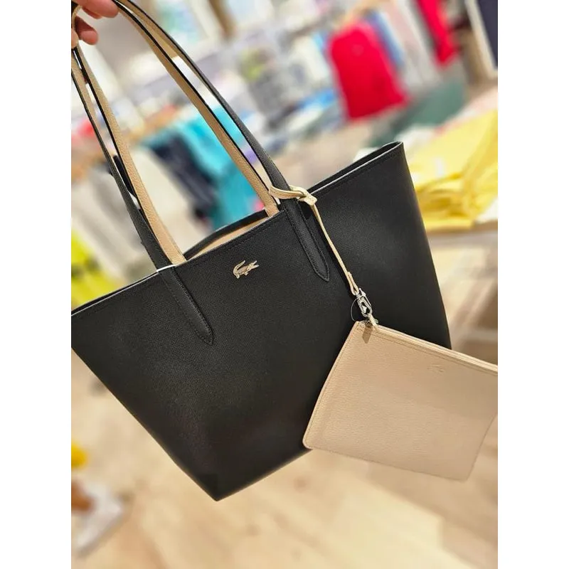 ORIGINAL & IMPORTED Lacoste Anna Reversible Large Tote Bag in Brown/White/Pink/Black