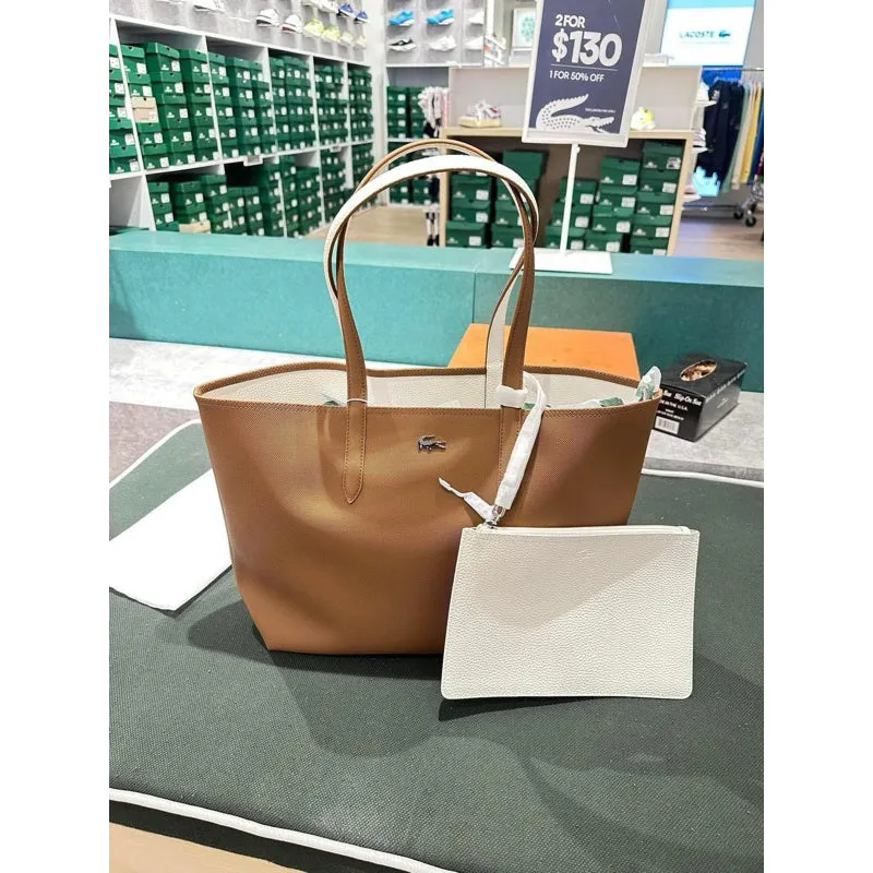 ORIGINAL & IMPORTED Lacoste Anna Reversible Large Tote Bag in Brown/White/Pink/Black