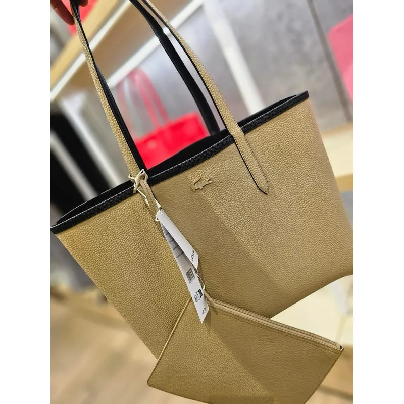 ORIGINAL & IMPORTED Lacoste Anna Reversible Large Tote Bag in Brown/White/Pink/Black