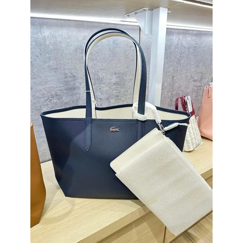 ORIGINAL & IMPORTED Lacoste Anna Reversible Large Tote Bag in Brown/White/Pink/Black