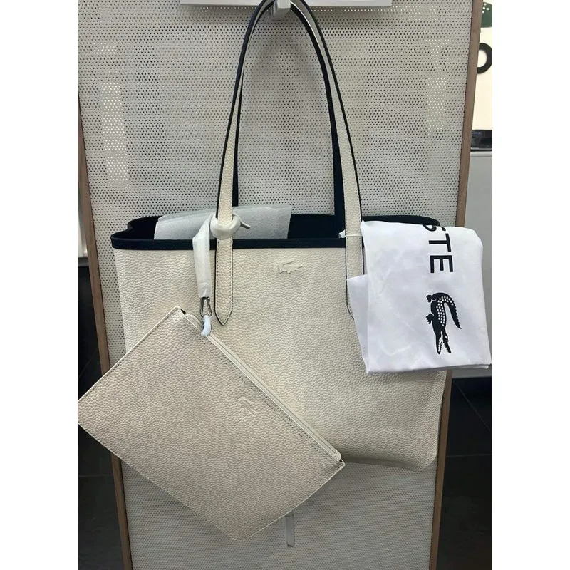 ORIGINAL & IMPORTED Lacoste Anna Reversible Large Tote Bag in Brown/White/Pink/Black