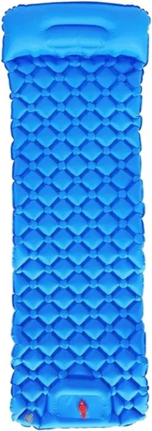 Outdoor Sleeping Pad Camping Inflatable Air Mattress Travel Mat Folding Bed Air Cushion Pillows Hiking Trekking (Color : Blue)