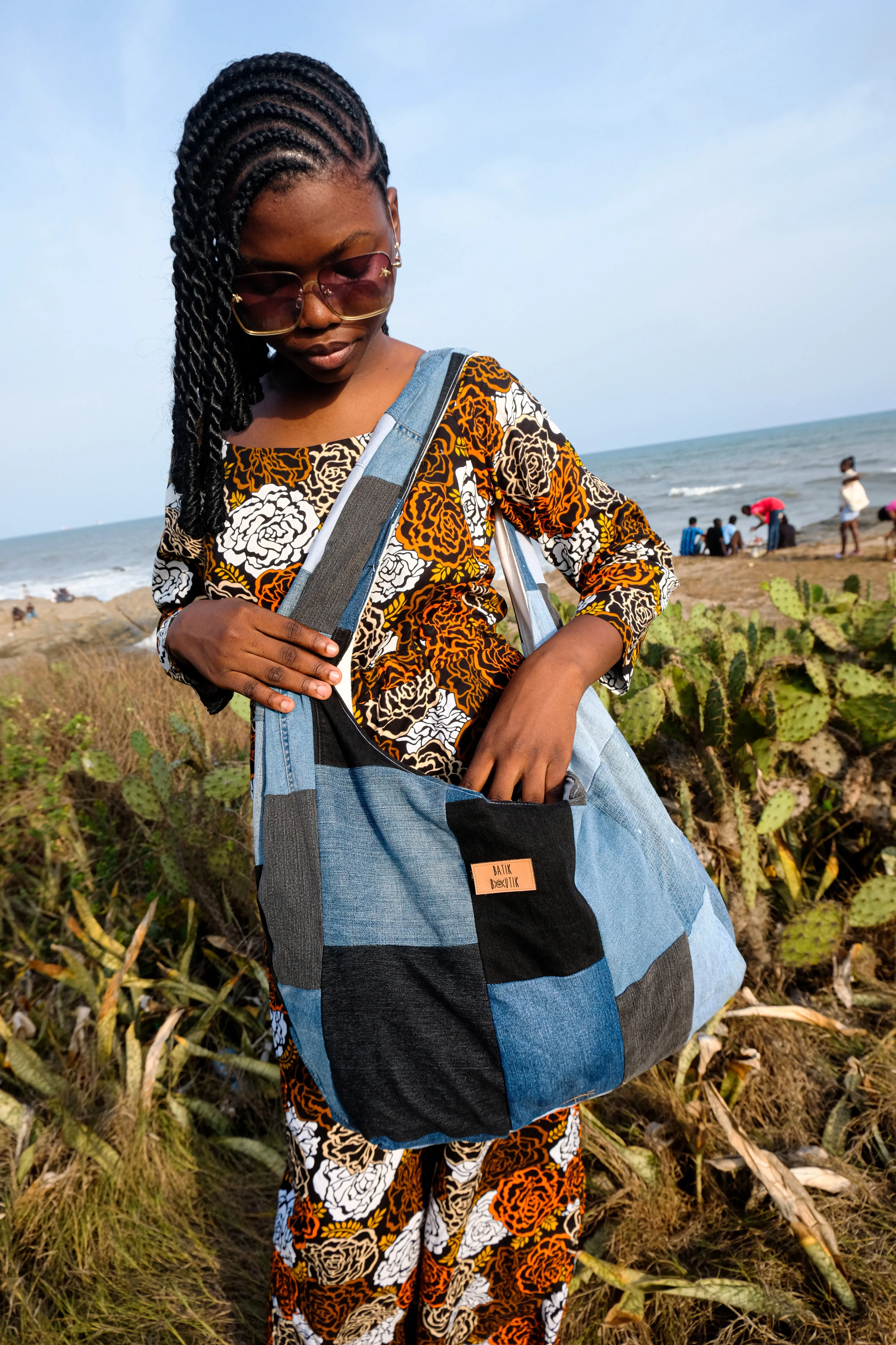 Oversized Reversible Denim Patchwork Crossbody Bag