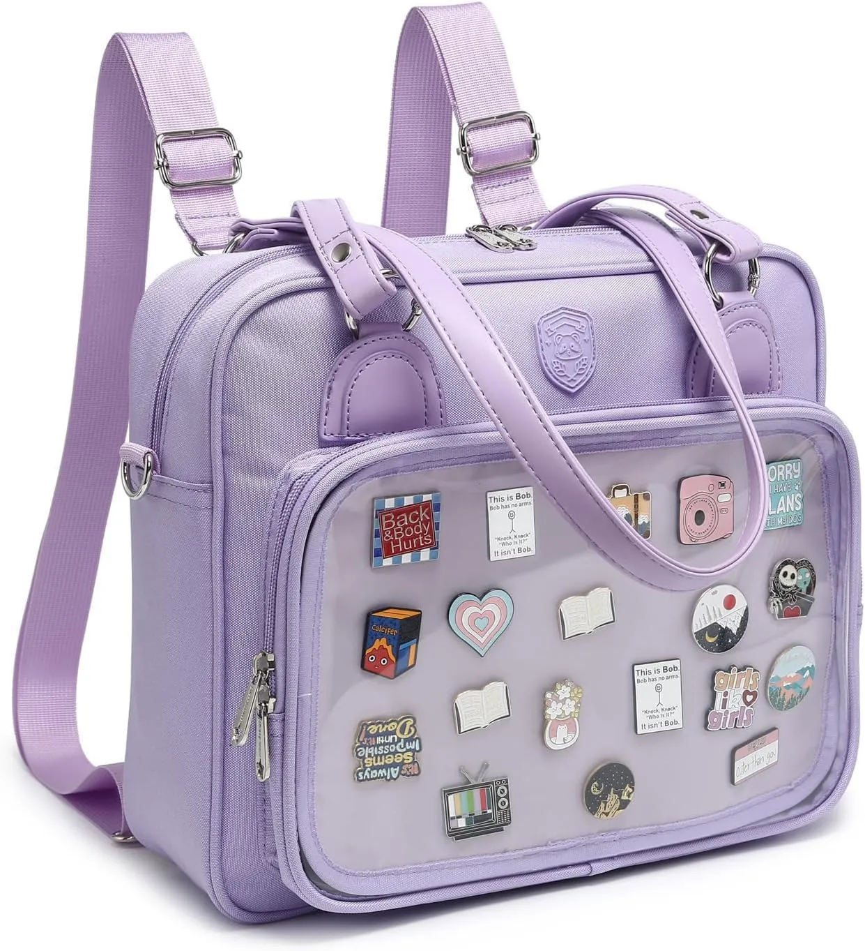 Oxford Ita Bag Crossbody Shoulder Bag Satchel Messenger Backpack Multi-Purpose Pins Display