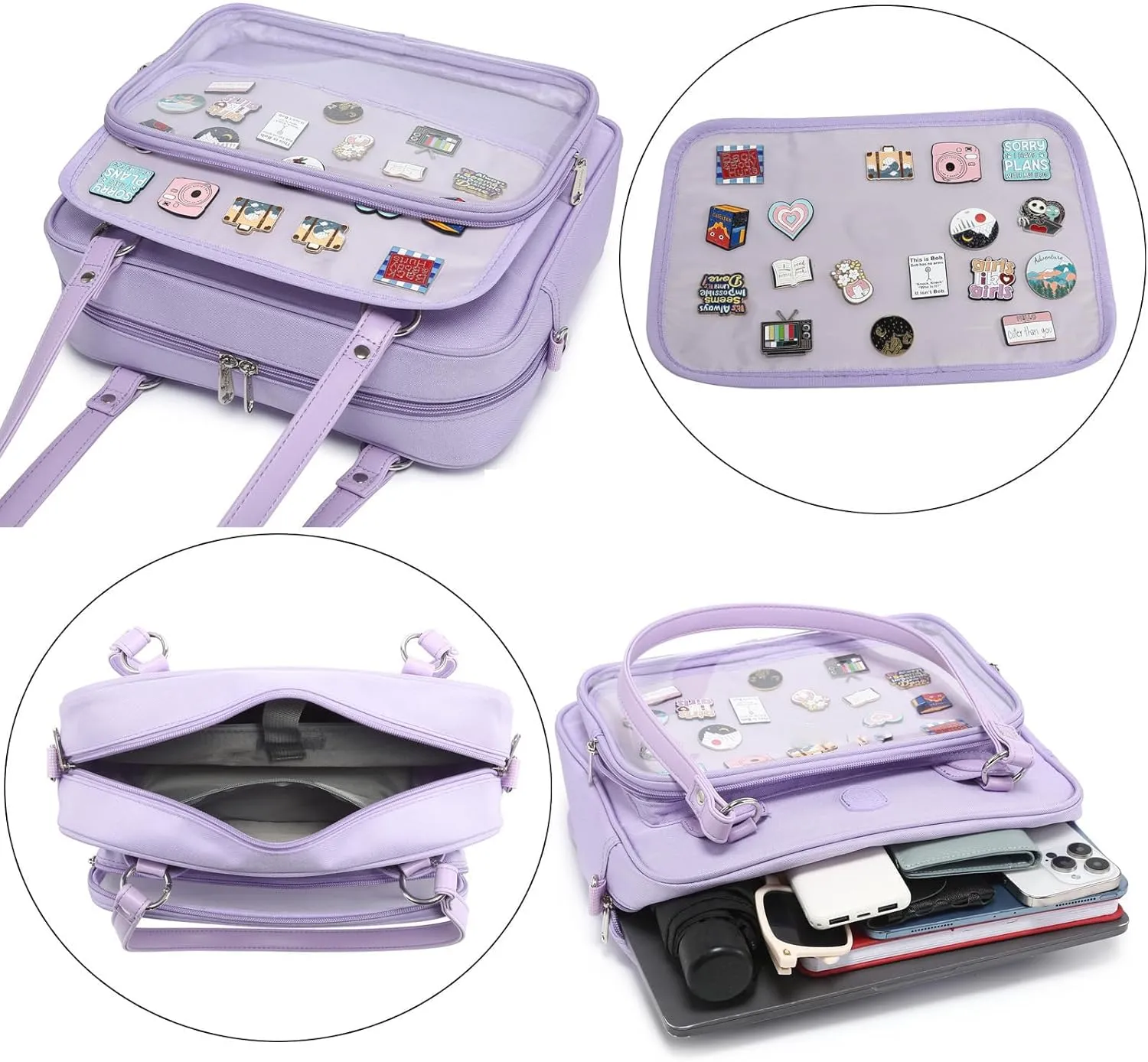 Oxford Ita Bag Crossbody Shoulder Bag Satchel Messenger Backpack Multi-Purpose Pins Display