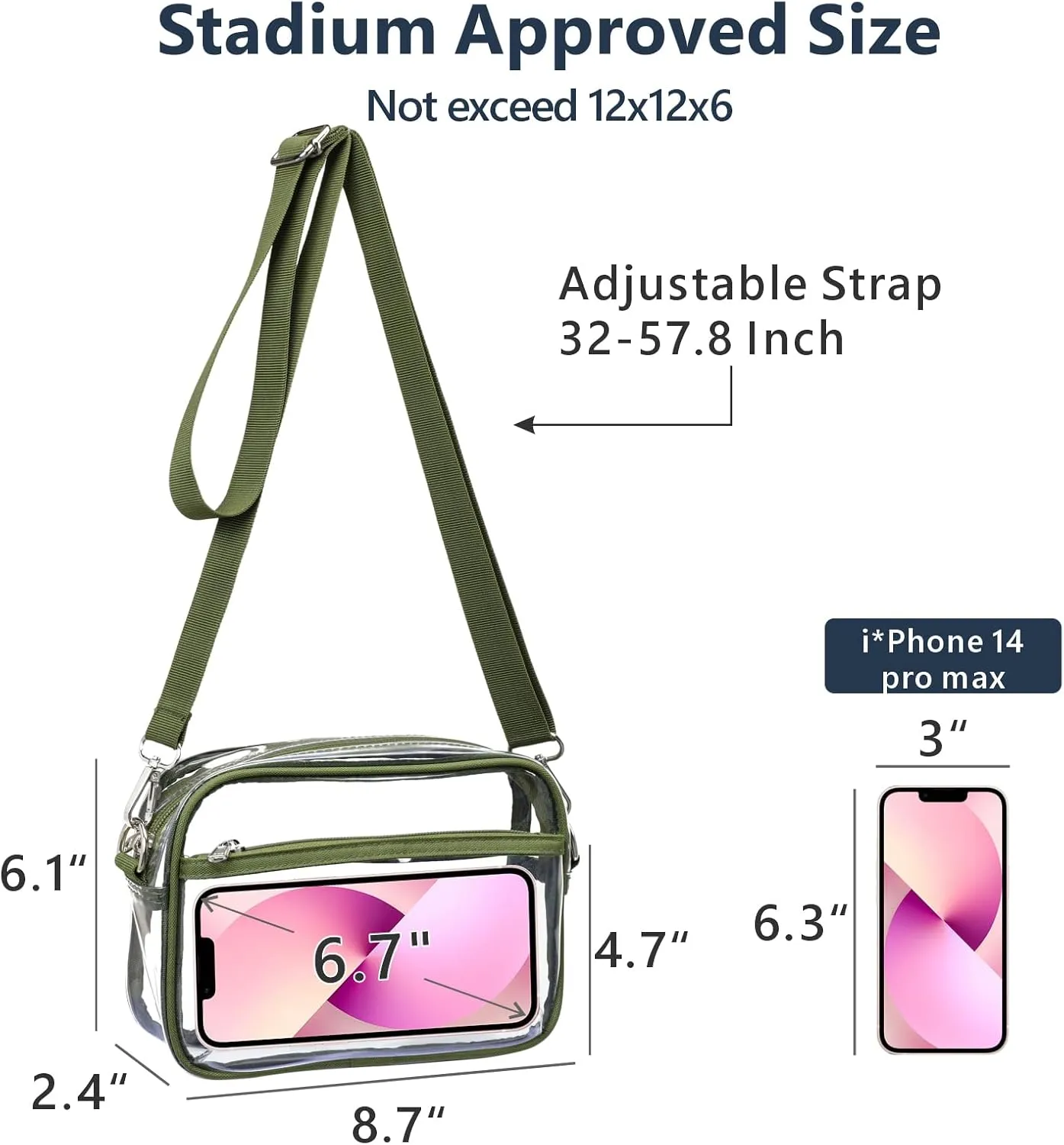 PACKISM Clear Bag for Stadium Events - Clear Purses for Women Stadium Crossbody Concert Bag for Game Day， Sports, Festival