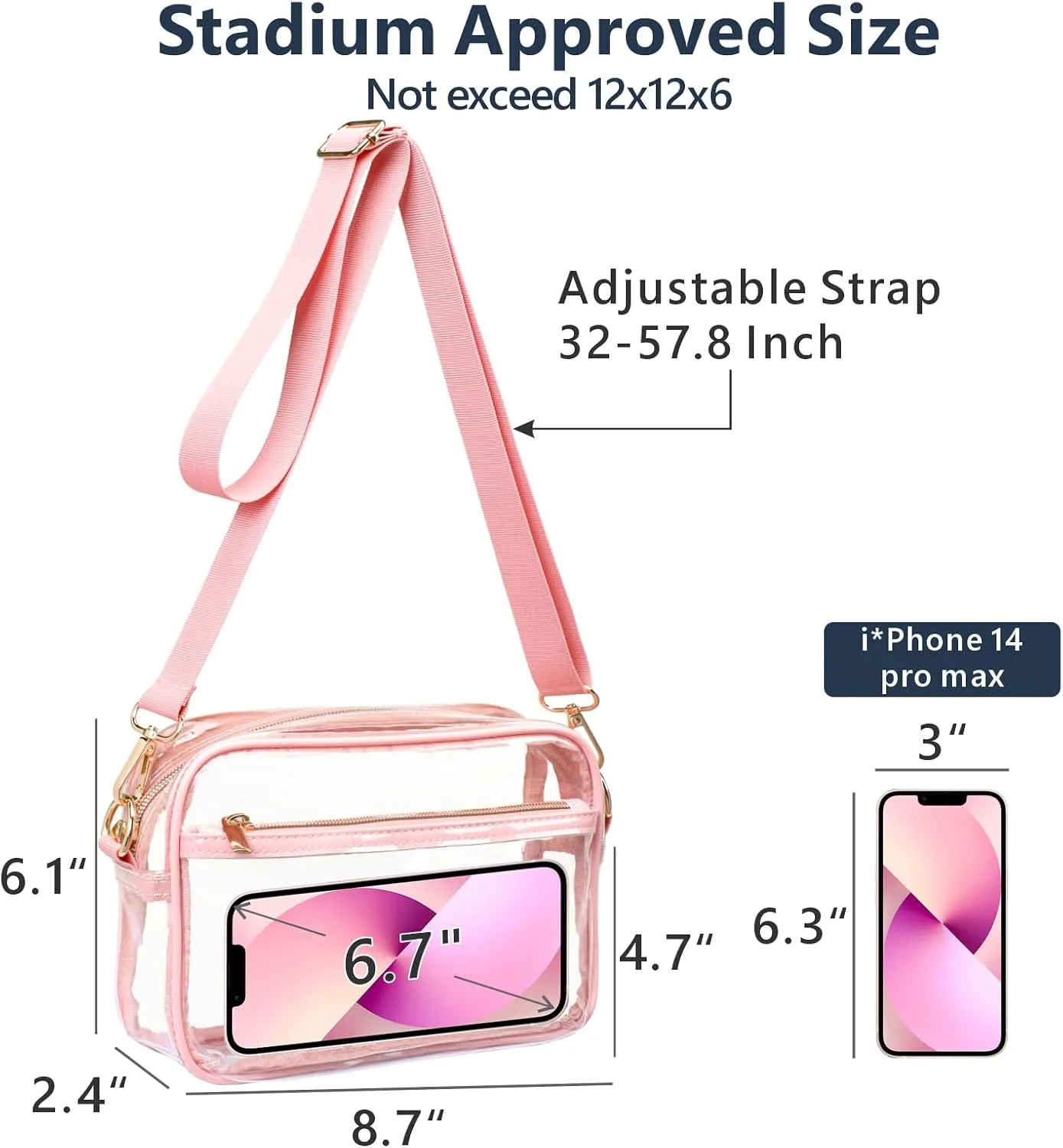 PACKISM Clear Bag for Stadium Events - Clear Purses for Women Stadium Crossbody Concert Bag for Game Day， Sports, Festival