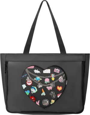 PACMAXI Ita Bag Ita Tote Bag with Clear Window Pin Display, Women Shoulder Bag, Pin Display Handbag with Insert for Anime Pins Display