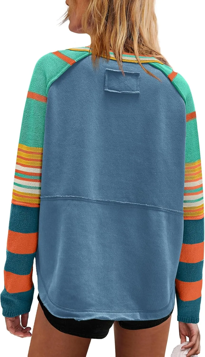 Panadila Womens Striped Long Sleeve Shirt Color Block Raglan Shirt V Neck Patchwork Pullover Tops Casual Cute Top