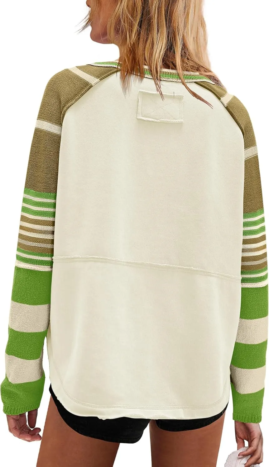 Panadila Womens Striped Long Sleeve Shirt Color Block Raglan Shirt V Neck Patchwork Pullover Tops Casual Cute Top